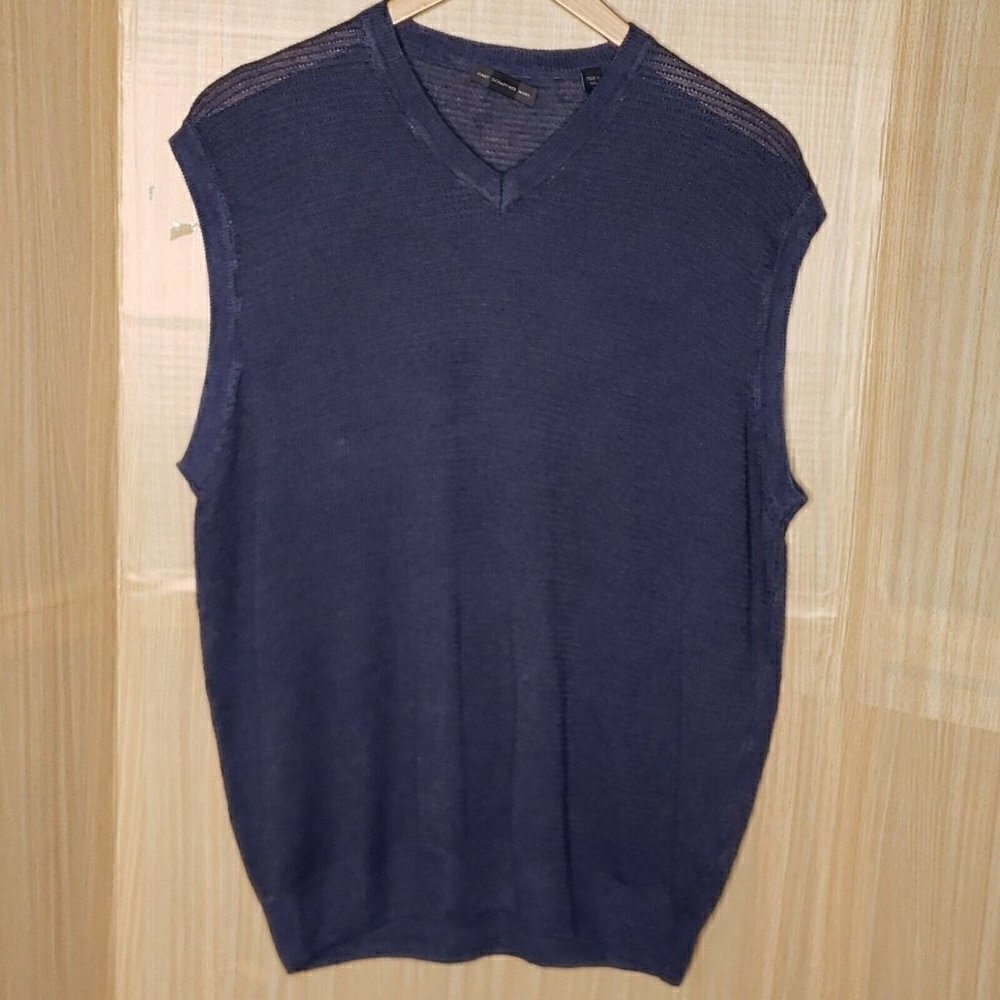 Hart Schaffner Marx Mens Linen Blend Sweater Vest Blue Large